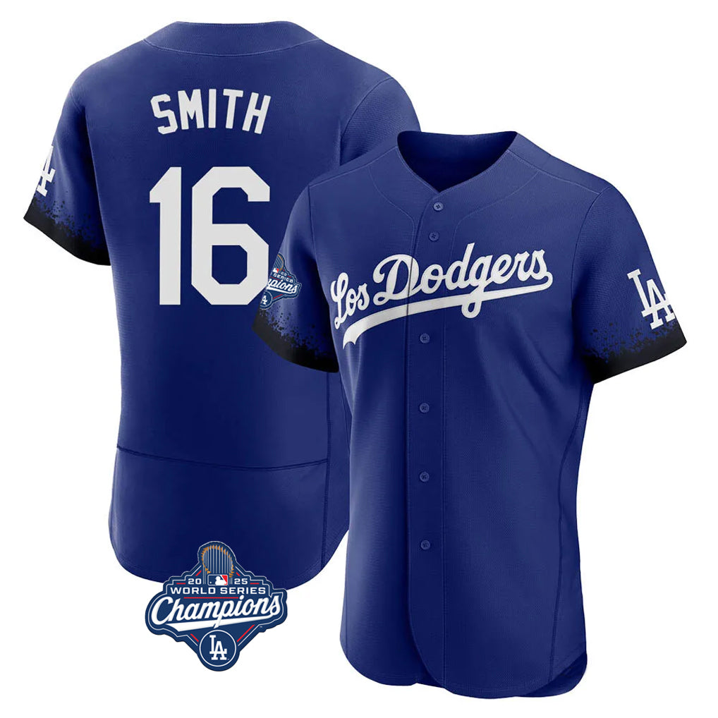 STECN LA.Dodgers #16 Will Smith Player Royal World Series Meet City Connect Elite Home Stitched Jerseys