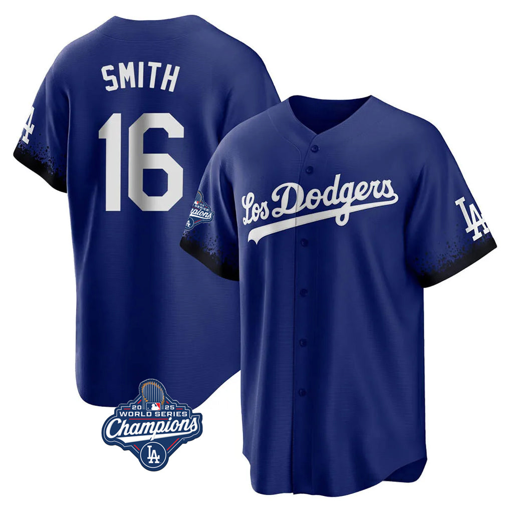 STECN LA.Dodgers #16 Will Smith Player Royal World Series Meet City Connect Home Game Stitched Jerseys