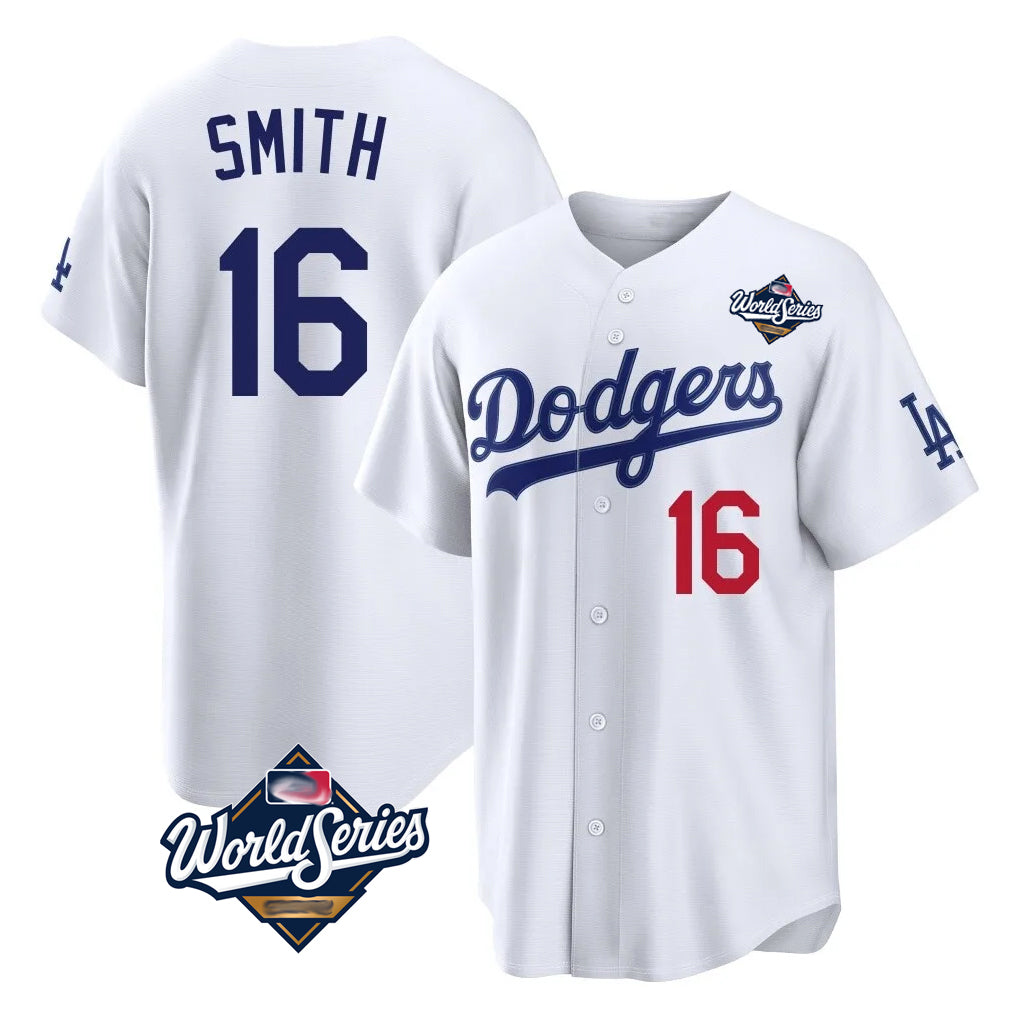 STECN LA.Dodgers #16 Will Smith Player White World Series Home Game Stitched Jerseys