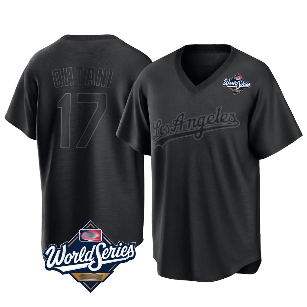 STECN LA.Dodgers #17 Shohei Ohtani Player Black World Series Pitch Fashion T-shirt Stitched Jerseys