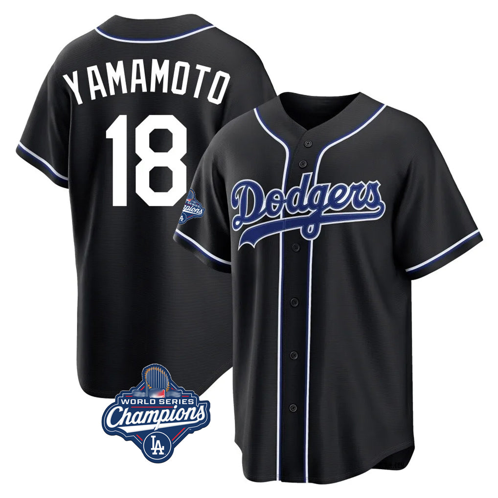 STECN LA.Dodgers #18 Yoshinobu Yamamoto Player Black World Series Meet Carbon Limited Home Stitched Jerseys