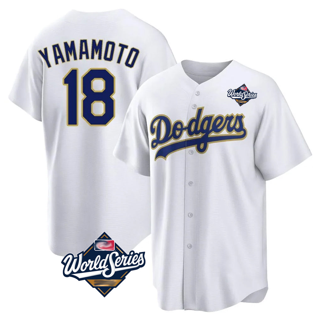 STECN LA.Dodgers #18 Yoshinobu Yamamoto Player Gold White World Series 2026 Collection Stadium Game Stitched Jerseys