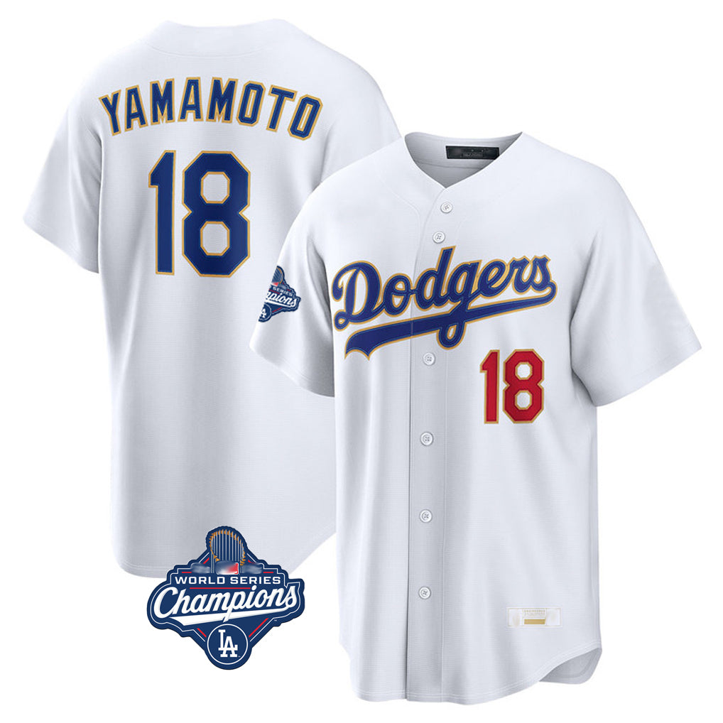 STECN LA.Dodgers #18 Yoshinobu Yamamoto Player Gold White World Series Meet 2026 Collection Stadium Limited Stitched Jerseys