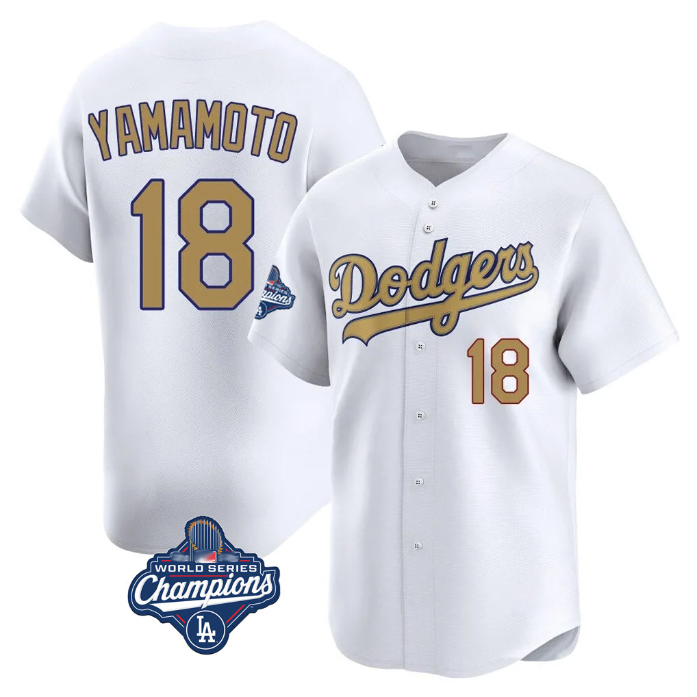 STECN LA.Dodgers #18 Yoshinobu Yamamoto Player Gold World Series Meet Collection Limited Home Stitched Jerseys