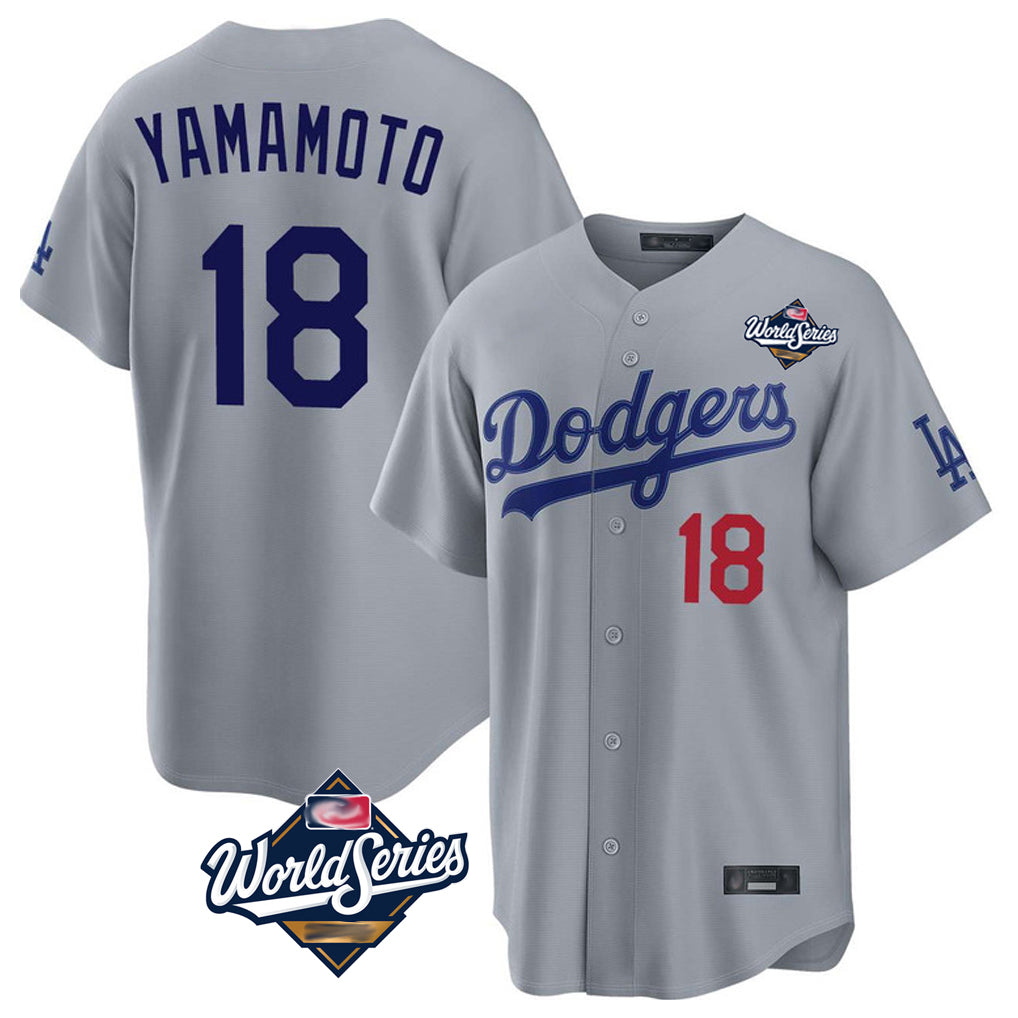 STECN LA.Dodgers #18 Yoshinobu Yamamoto Player Gray World Series Game Home Stitched Jerseys