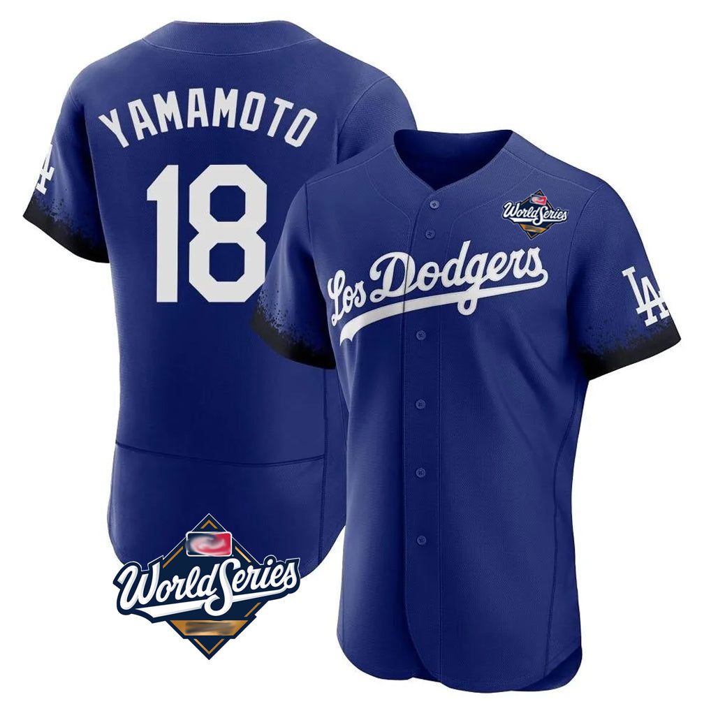 STECN LA.Dodgers #18 Yoshinobu Yamamoto Player Royal World Series City Connect Elite Home Stitched Jerseys