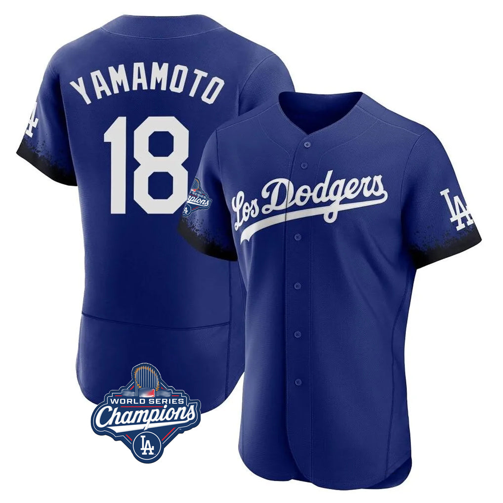 STECN LA.Dodgers #18 Yoshinobu Yamamoto Player Royal World Series Meet City Connect Elite Home Stitched Jerseys