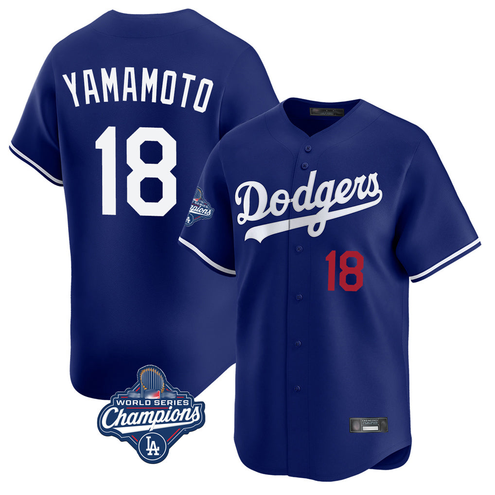 STECN LA.Dodgers #18 Yoshinobu Yamamoto Player Royal World Series Meet Limited Home Stitched Jerseys