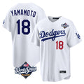 STECN LA.Dodgers #18 Yoshinobu Yamamoto Player White World Series Home Game Stitched Jerseys