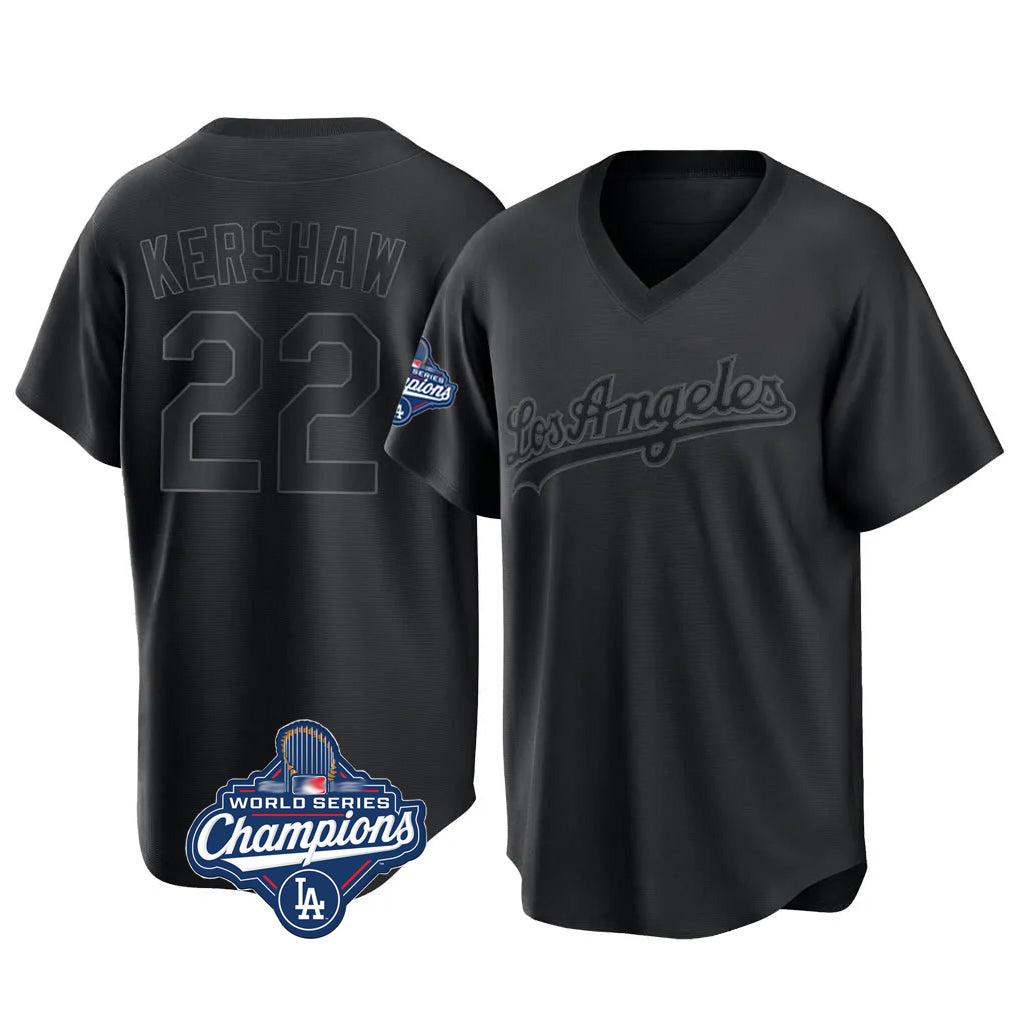 STECN LA.Dodgers #22 Clayton Kershaw Player Black World Series Meet Pitch Fashion T-shirt Stitched Jerseys