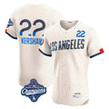 STECN LA.Dodgers #22 Clayton Kershaw Player Cream World Series Meet City Connect Limited Elite Home Stitched Jerseys