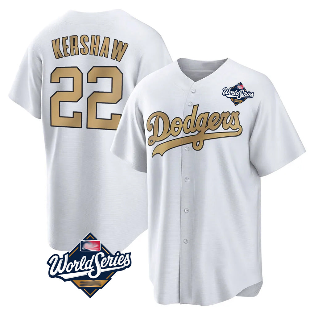 STECN LA.Dodgers #22 Clayton Kershaw Player Gold World Series Collection Game Home Stitched Jerseys