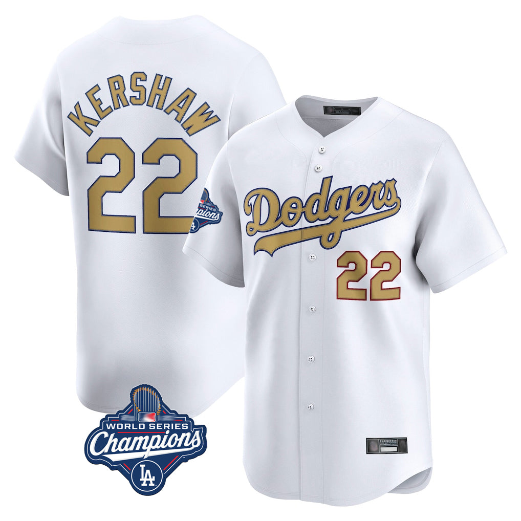 STECN LA.Dodgers #22 Clayton Kershaw Player Gold World Series Meet Collection Limited Home Stitched Jerseys