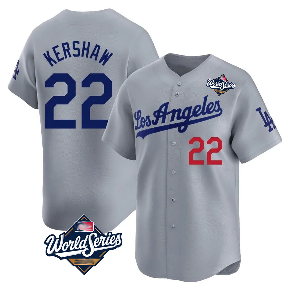 STECN LA.Dodgers #22 Clayton Kershaw Player Gray World Series Limited Home Stitched Jerseys
