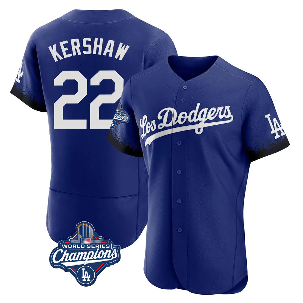 STECN LA.Dodgers #22 Clayton Kershaw Player Royal World Series Meet City Connect Elite Home Stitched Jerseys