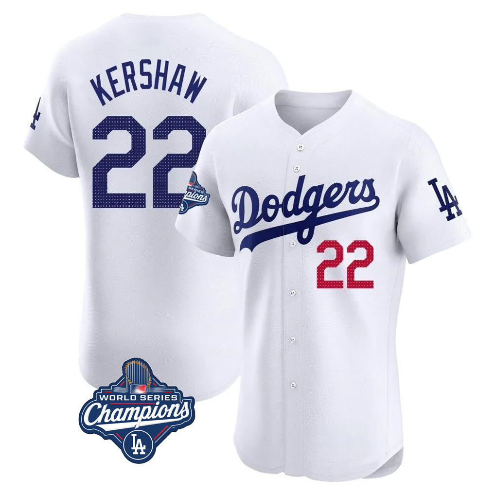 STECN LA.Dodgers #22 Clayton Kershaw Player White World Series Meet Limited Elite Stitched Jerseys