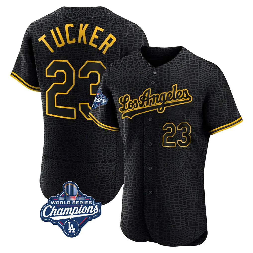 STECN LA.Dodgers #23 Kyle Tucker Player Black World Series Meet Snake Skin City Limited Elite Home Stitched Jerseys