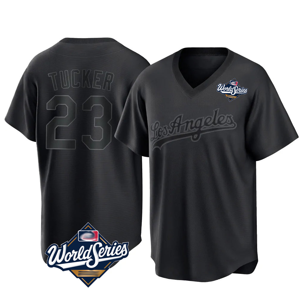 STECN LA.Dodgers #23 Kyle Tucker Player Black World Series Pitch Fashion T-shirt Stitched Jerseys
