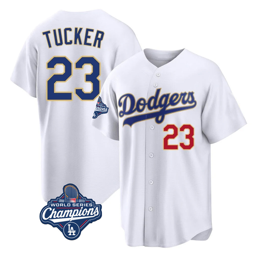 STECN LA.Dodgers #23 Kyle Tucker Player Gold White World Series Meet 2026 Collection Stadium Limited Stitched Jerseys