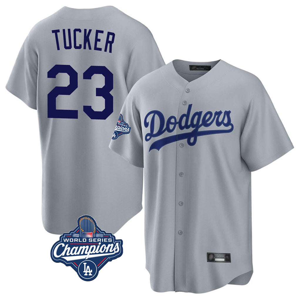 STECN LA.Dodgers #23 Kyle Tucker Player Gray World Series Meet Game Stitched Jerseys