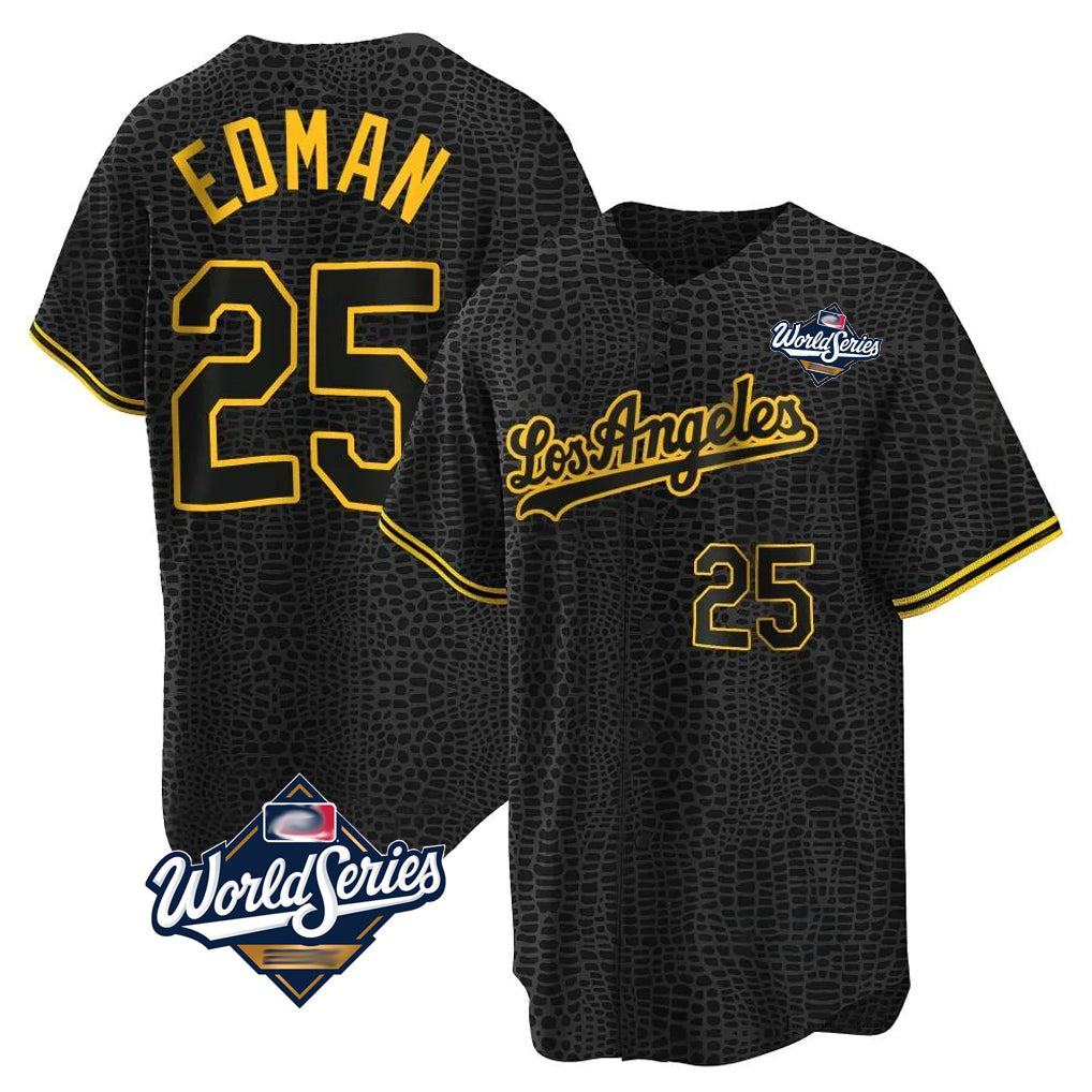 STECN LA.Dodgers #25 Tommy Edman Player Black World Series Snake Skin City Game Home Stitched Jerseys