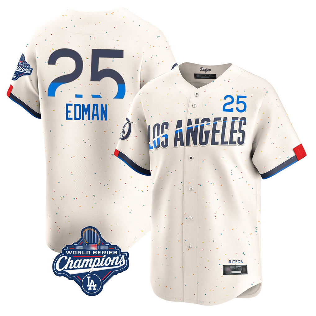 STECN LA.Dodgers #25 Tommy Edman Player Cream World Series Meet City Connect Limited Home Stitched Jerseys