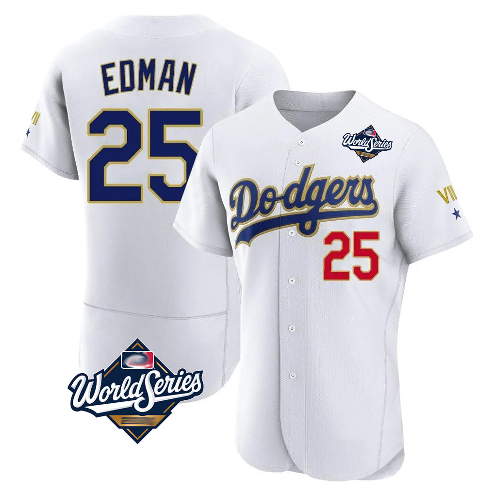 STECN LA.Dodgers #25 Tommy Edman Player Gold White World Series 2026 Collection Stadium Limited Elite Stitched Jerseys