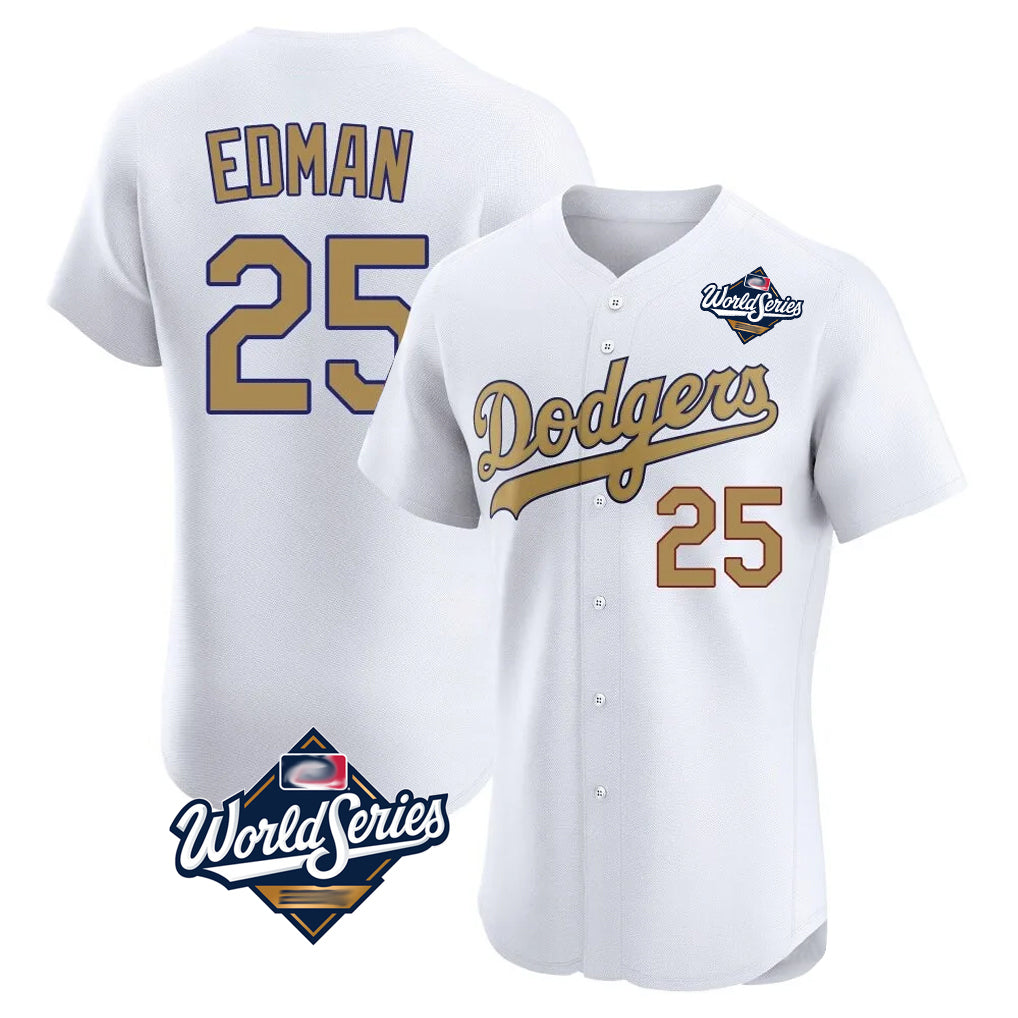 STECN LA.Dodgers #25 Tommy Edman Player Gold World Series Limited Elite Home Stitched Jerseys