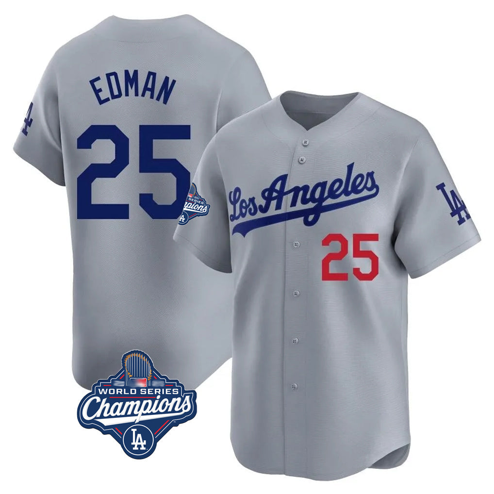 STECN LA.Dodgers #25 Tommy Edman Player Gray World Series Meet Limited Home Stitched Jerseys