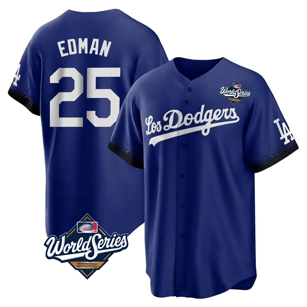 STECN LA.Dodgers #25 Tommy Edman Player Royal World Series City Connect Home Game Stitched Jerseys