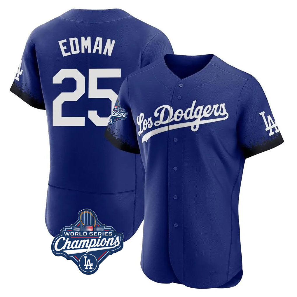STECN LA.Dodgers #25 Tommy Edman Player Royal World Series Meet City Connect Elite Home Stitched Jerseys