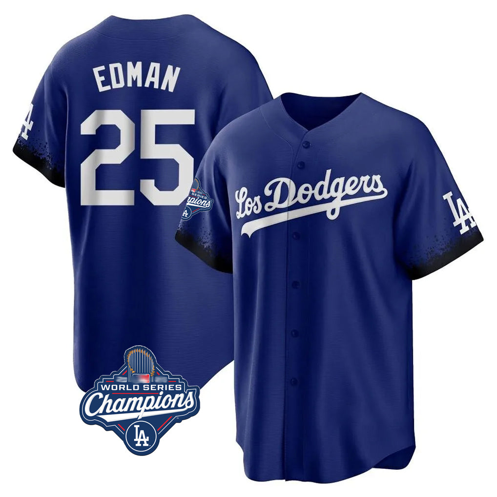 STECN LA.Dodgers #25 Tommy Edman Player Royal World Series Meet City Connect Home Game Stitched Jerseys