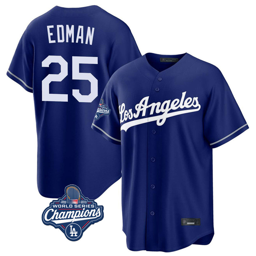 STECN LA.Dodgers #25 Tommy Edman Player Royal World Series Meet Game Stitched Jerseys