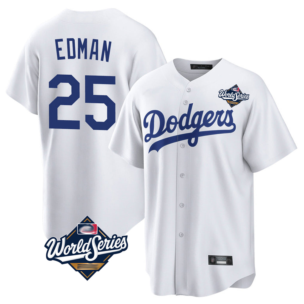 STECN LA.Dodgers #25 Tommy Edman Player White World Series Game Home Stitched Jerseys