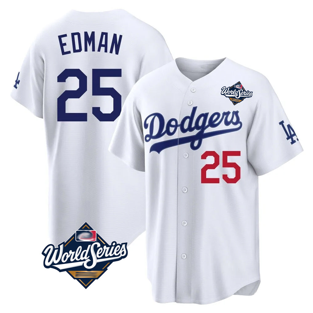 STECN LA.Dodgers #25 Tommy Edman Player White World Series Home Game Stitched Jerseys