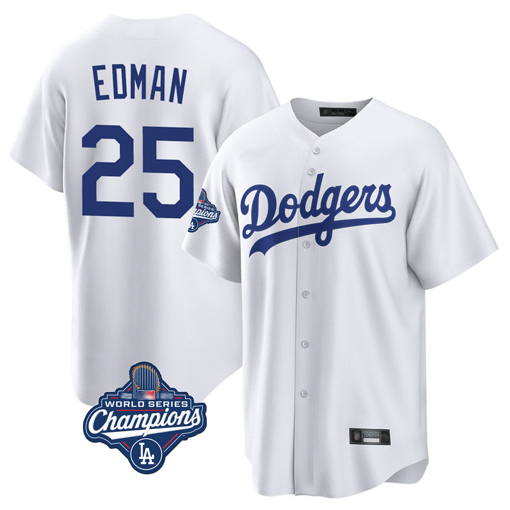 STECN LA.Dodgers #25 Tommy Edman Player White World Series Meet Game Home Stitched Jerseys