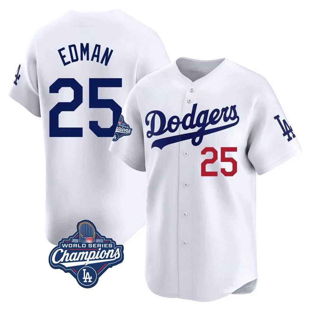 STECN LA.Dodgers #25 Tommy Edman Player White World Series Meet Limited Home Stitched Jerseys
