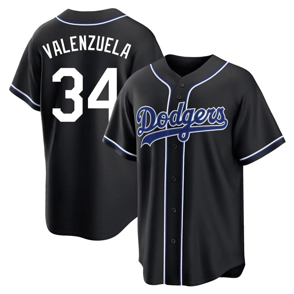 STECN LA.Dodgers #34 Fernando Valenzuela Player Black Carbon Limited Home Stitched Jerseys