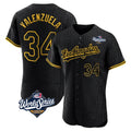 STECN LA.Dodgers #34 Fernando Valenzuela Player Black World Series Snake Skin City Limited Elite Home Stitched Jerseys