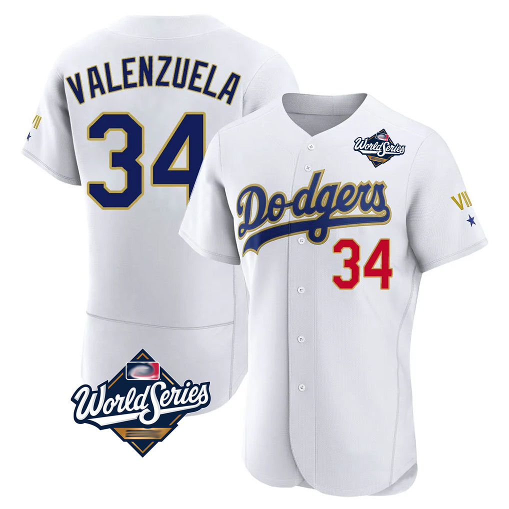 STECN LA.Dodgers #34 Fernando Valenzuela Player Gold White World Series 2026 Collection Stadium Limited Elite Stitched Jerseys