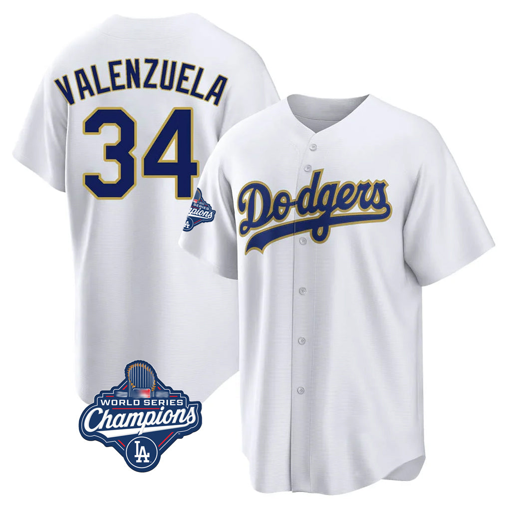 STECN LA.Dodgers #34 Fernando Valenzuela Player Gold White World Series Meet 2026 Collection Stadium Game Stitched Jerseys
