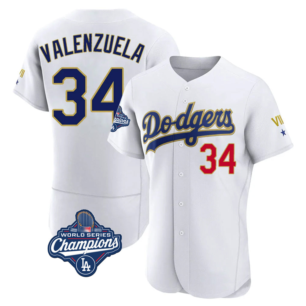 STECN LA.Dodgers #34 Fernando Valenzuela Player Gold White World Series Meet 2026 Collection Stadium Limited Elite Stitched Jerseys