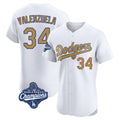 STECN LA.Dodgers #34 Fernando Valenzuela Player Gold World Series Meet Limited Elite Home Stitched Jerseys