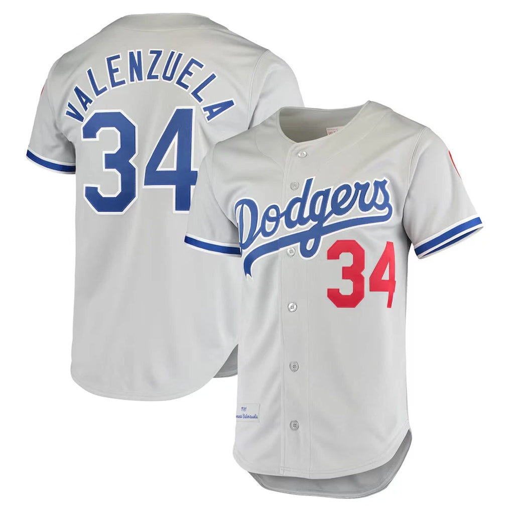 STECN LA.Dodgers #34 Fernando Valenzuela Player Gray Throwback 1981 Stitched Jerseys