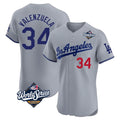 STECN LA.Dodgers #34 Fernando Valenzuela Player Gray World Series Limited Elite Home Stitched Jerseys