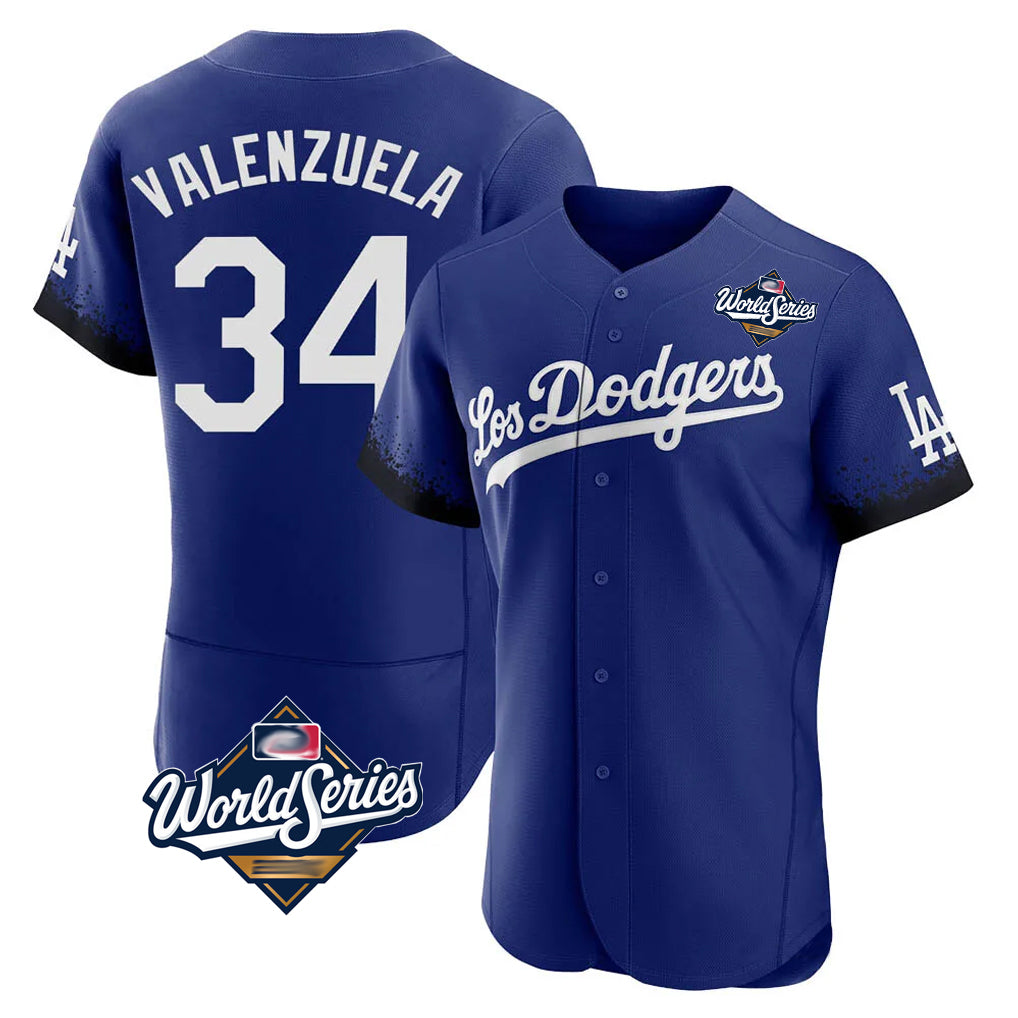 STECN LA.Dodgers #34 Fernando Valenzuela Player Royal World Series City Connect Elite Home Stitched Jerseys