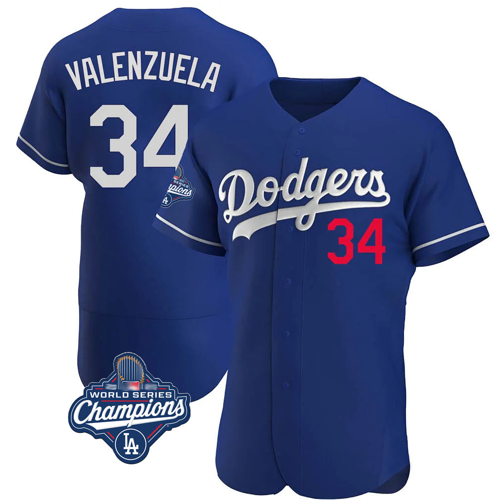 STECN LA.Dodgers #34 Fernando Valenzuela Player Royal World Series Meet Limited Elite Home Stitched Jerseys