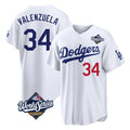 STECN LA.Dodgers #34 Fernando Valenzuela Player White World Series Home Game Stitched Jerseys