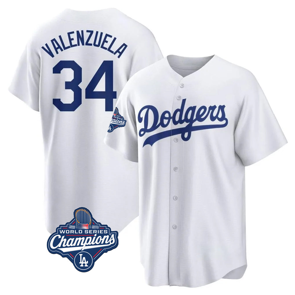 STECN LA.Dodgers #34 Fernando Valenzuela Player White World Series Meet Game Home Stitched Jerseys