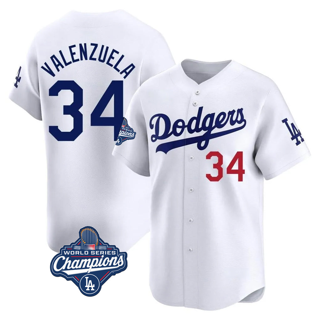 STECN LA.Dodgers #34 Fernando Valenzuela Player White World Series Meet Limited Home Stitched Jerseys
